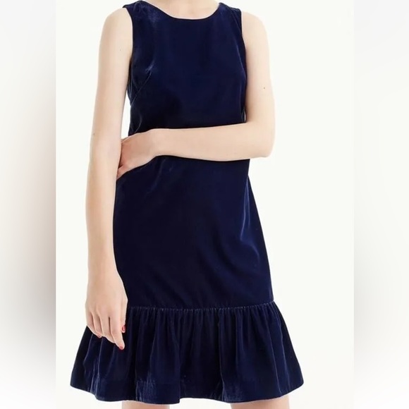J Crew Deep Navy Blue Velvet Ruffle Hem Dress - Picture 6 of 6